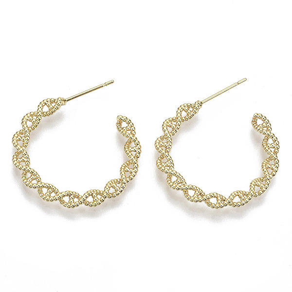 

PandaHall Brass Half Hoop Earrings, Stud Earring, with Stainless Steel Pins, Nickel Free, Ring, Real 18K Gold Plated, 28x27mm, Pin: 0.7mm...