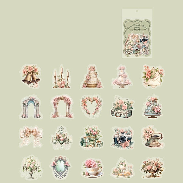 

PandaHall 40Pcs 20 Styles Flower PET Waterproof Decorative Stickers, Self-adhesive Decals, for DIY Scrapbooking, Bell, 40x40mm, 2pcs/style...