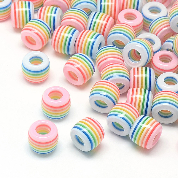 

PandaHall Opaque Stripe Resin Beads, Large Hole Beads, Barrel, Pink, 11x10.5mm, Hole: 6mm Resin Barrel Pink
