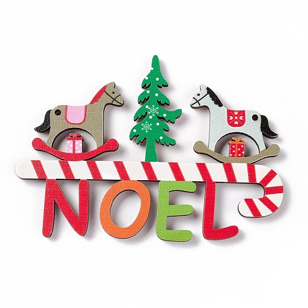 PandaHall Christmas Decoration Wooden Door Plate, Wood Big Pendants for Door Hanging, Word Noel with Rocking Horses & Christmas Tree...