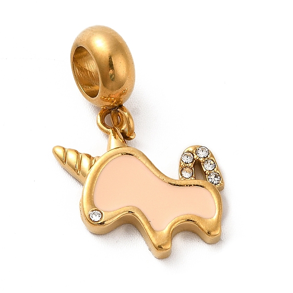

PandaHall Ion Plating(IP) 304 Stainless Steel Enamel European Dangle Charms, Large Hole Pendants with Crystal Rhinestone, Unicorn, Golden..., Brown