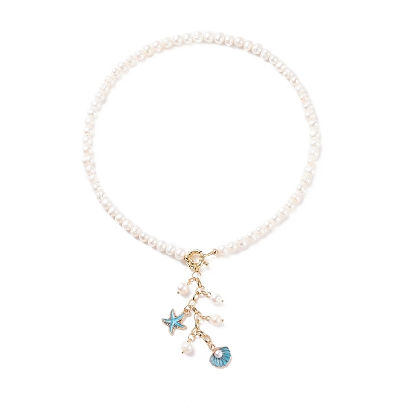 

PandaHall Starfish and Shell Pendant Necklace with Grade A Natural Pearl for Women, Colorful, Inner Diameter: 5.61 inch(14.25cm) Pearl