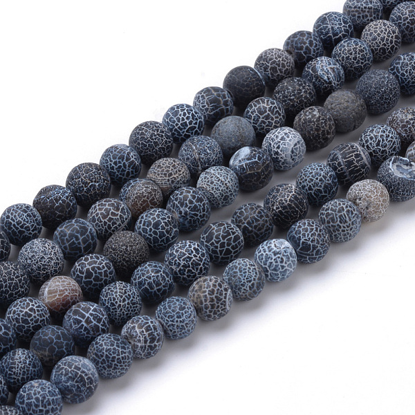 

PandaHall Natural & Dyed Crackle Agate Bead Strands, Frosted Style, Round, Black, 8~8.5mm, Hole: 1mm, about 48pcs/strand, 14 inch Crackle...