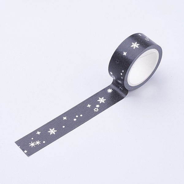 

PandaHall DIY Scrapbook Decorative Paper Tapes, Adhesive Tapes, Snowflake, Black, 15mm Paper Black