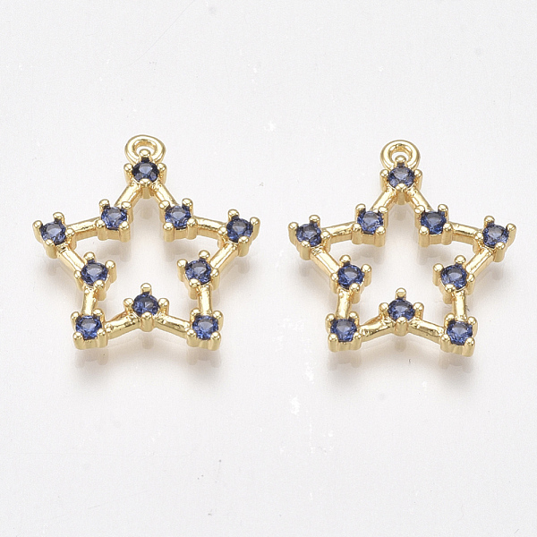 

PandaHall Brass Cubic Zirconia Pendants, Nickel Free, Real 18K Gold Plated, Star, Marine Blue, 18x16.5x2.5mm, Hole: 1mm Brass+Cubic Zirconia...