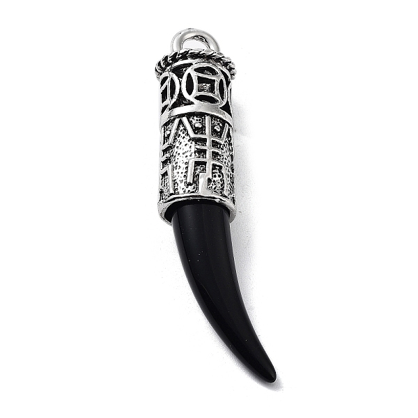 

PandaHall Tibetan Style Alloy Resin Big Pendants, Horn Charms, Black, Antique Silver, 70x20x15mm, Hole: 5mm Alloy+Resin Horn Black