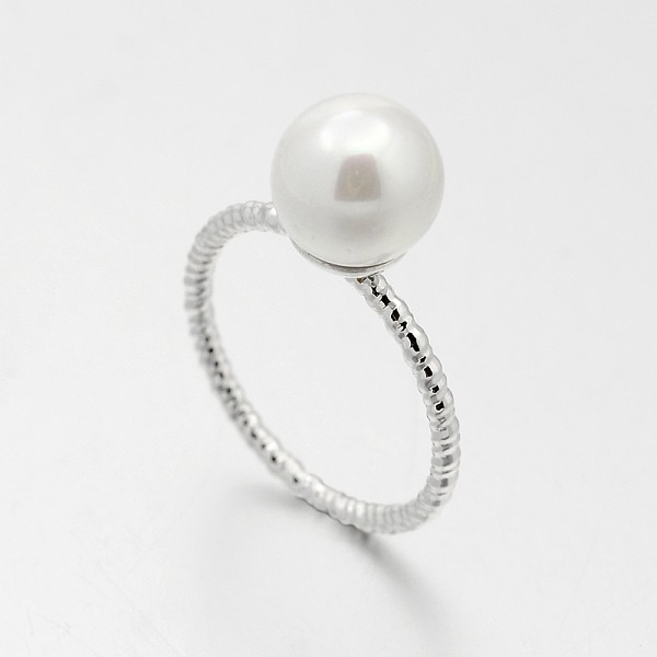 

PandaHall Brass Acrylic Pearl Finger Rings for Wedding Jewelry, Real Platinum Plated, 16mm Brass+Acrylic White