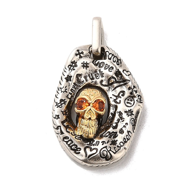 

PandaHall Rack Plating Brass Micro Pave Cubic Zirconia with Sea shell Pendants, Cadmium Free & Lead Free, Oval with Skull, Antique Silver &...