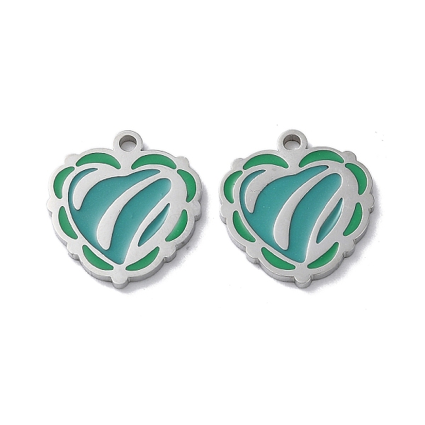 

PandaHall 304 Stainless Steel Pendants, with Enamel, Heart Charm, Stainless Steel Color, 16x15x1.5mm, Hole: 1.5mm Stainless Steel+Enamel..., Green
