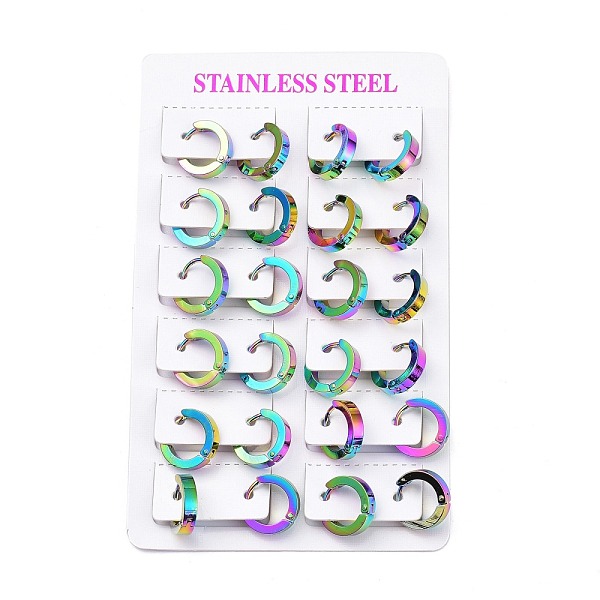 

PandaHall 304 Stainless Steel Huggie Hoop Earrings, Ring, Rainbow Color, 13.5x3mm, Pin: 1mm, 12pairs/card 304 Stainless Steel Ring