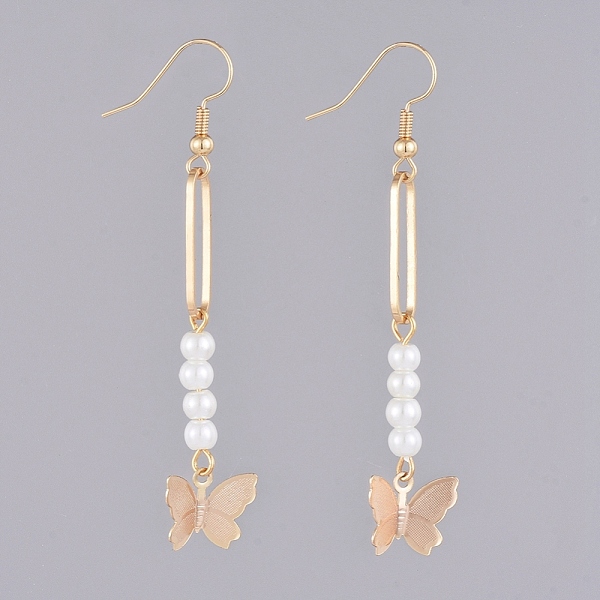 

PandaHall Dangle Earrings, with Glass Pearl Beads, Brass Pendants and Earring Hooks, Butterfly, Real 18K Gold Plated, 66.5mm, Pin: 0.7mm...