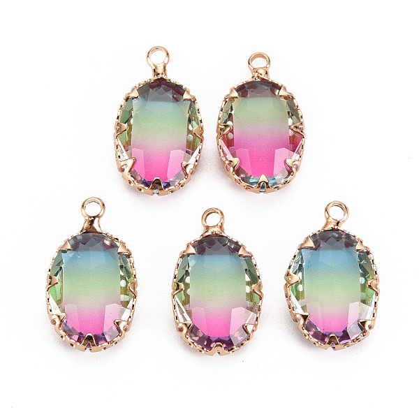

PandaHall Gradient Color Glass Pendants, with Brass Prong Settings, Faceted, Oval, Light Gold, Hot Pink, 19x11x5.5mm, Hole: 1.6mm...