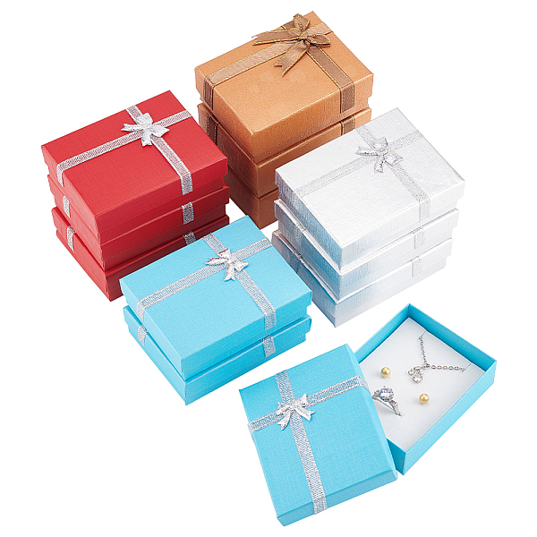 PandaHall Valentine's Day Gifts Packages Cardboard Boxes, with Bowknot Outside and Sponge Inside, for Necklaces and Pendants, Rectangle...