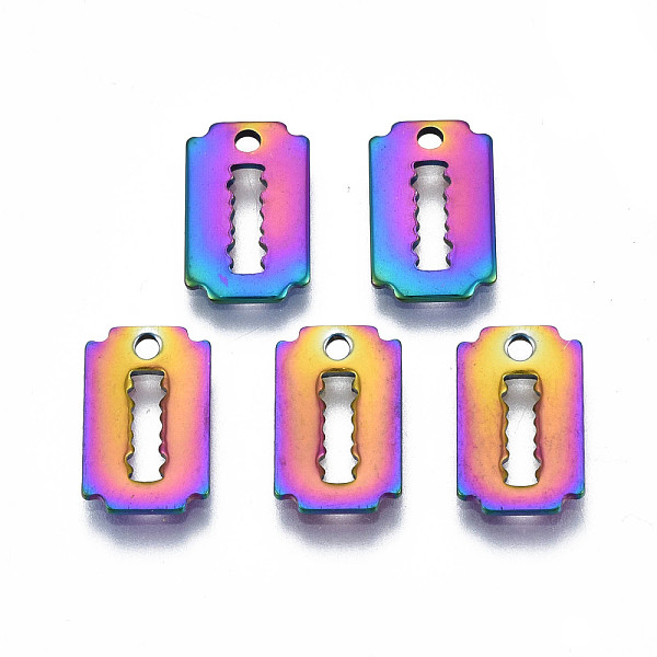 

PandaHall Ion Plating(IP) 201 Stainless Steel Charms, Cadmium Free & Nickel Free & Lead Free, Rectangle, Rainbow Color, 12x7.5x1mm, Hole...