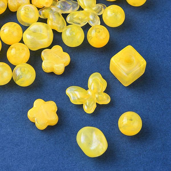 

PandaHall Opaque Acrylic Beads, Glitter Beads, Mixed Shapes, Gold, 10.5~17x11~20x5.5~13.5mm, Hole: 1.6~3mm Acrylic Mixed Shapes Gold