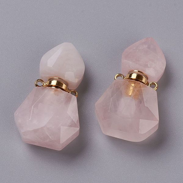 

PandaHall Hexagon Natural Rose Quartz Perfume Bottle Pendants, with 304 Stainless Steel Findings, Faceted, Golden, 27~27.5x16~17x8mm, Hole...