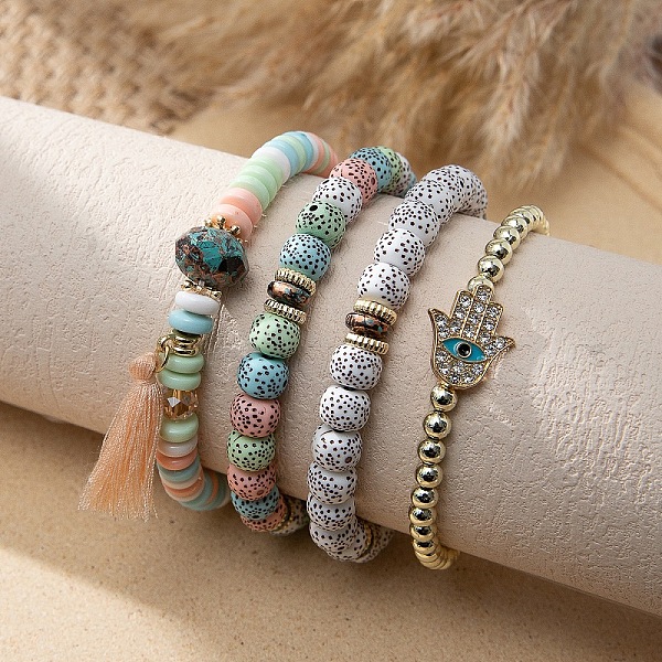 

PandaHall Bohemian Glass Beaded Stretch Bracelet Sets, Stackable Bracelets for Women Glass