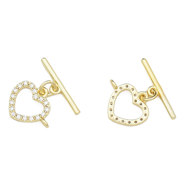 

PandaHall Brass Micro Pave Clear Cubic Zirconia Toggle Clasps, Nickel Free, Heart, Real 14K Gold Plated, 18.5mm, Bar: 4.5x19.5x2mm, Hole...