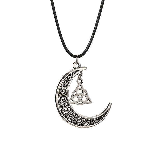 

PandaHall Alloy Pendant Necklace, Moon & Witch Knot, Antique Silver, 17.91 inch(45.5cm) Alloy Trinity Knot