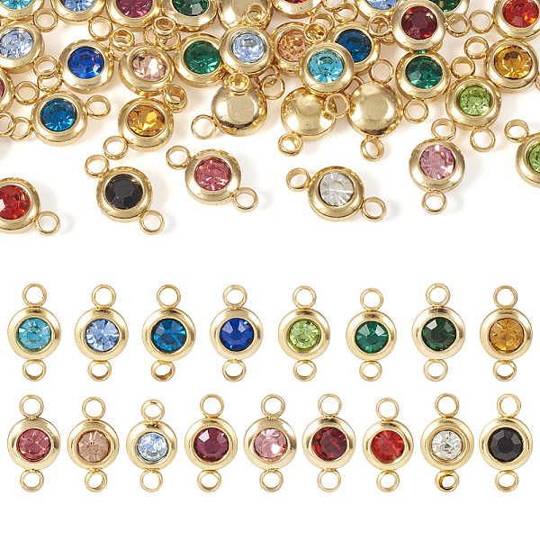 

PandaHall 34Pcs 17 Colors 304 Stainless Steel Rhinestone Connector Charms, Flat Round Links, Golden, Mixed Color, 12x6.5x4mm, Hole: 2mm..., Multicolor