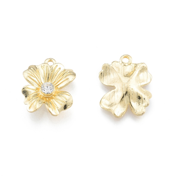 

PandaHall Alloy Glass Rhinestone Pendants, Flower, Light Gold, 20.5x16.5x3.5mm, Hole: 1.6mm Acrylic+Rhinestone Flower Clear