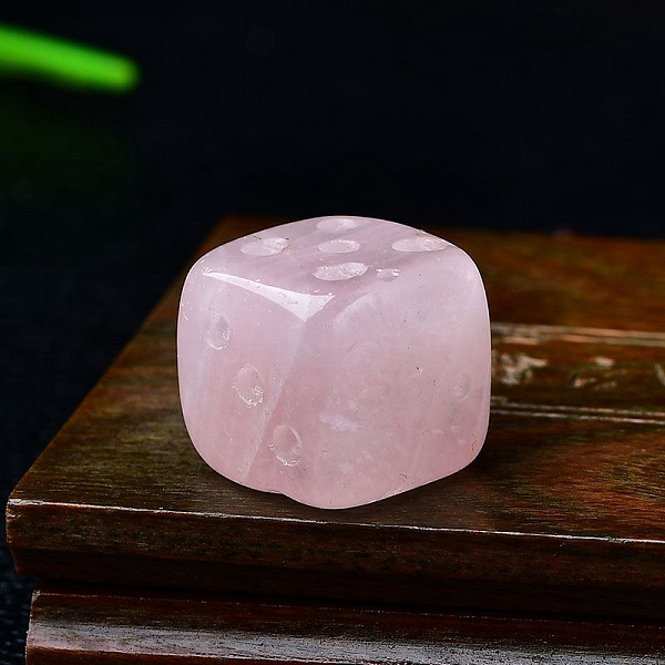

PandaHall Natural Rose Quartz Carved Dice Figurines Statues for Home Office Desktop Decoration, 15x15x15mm Rose Quartz Dice
