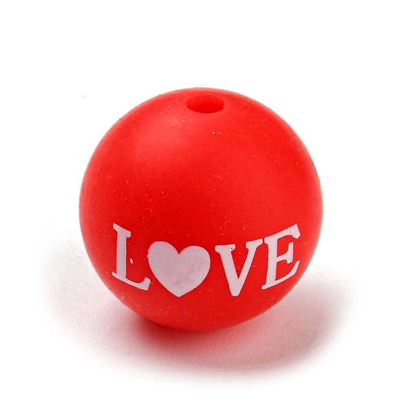 

PandaHall Silicone Beads, Round, LOVE, Word, 15mm, Hole: 2mm Silicone Word Red