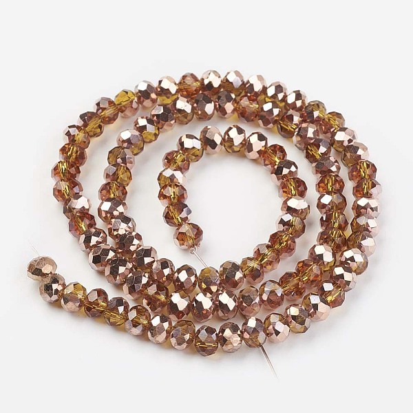 

PandaHall Electroplate Transparent Glass Beads Strands, Half Copper Plated, Faceted, Rondelle, Peru, 3.5x3mm, Hole: 0.4mm, about..., Brown