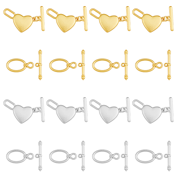 

PandaHall SUPERFINDINGS 24 Sets 4 Styles Alloy Toggle Clasps, Oval & Heart, Mixed Color, 20x10.4~11.3x3mm, Hole: 5.5~11x2~7mm, 6 sets/style...