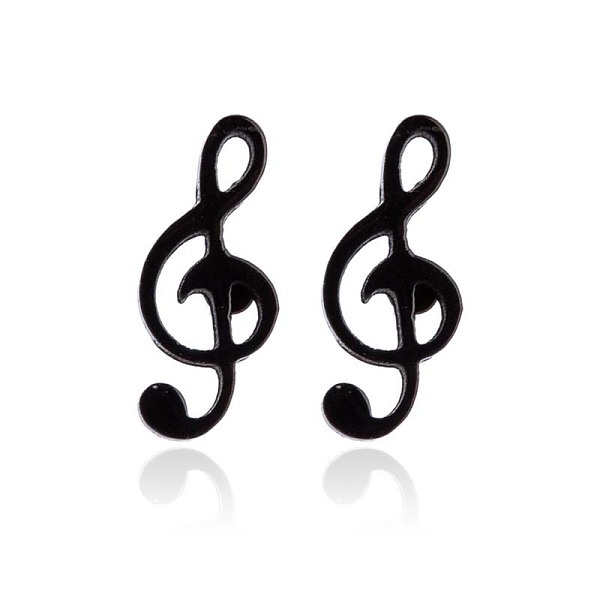 PandaHall 304 Stainless Steel Music Note Studs Earrings with 316 Stainless Steel Pins for Women, Electrophoresis Black, 9x4mm 304 Stainless...