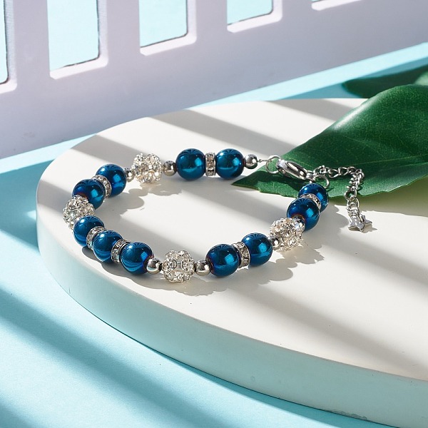 

PandaHall Synthetic Hematite Round Beaded Bracelet with Crystal Rhinestone, Gemstone Jewelry for Women, Mixed Color, 7-1/4 inch(18.4cm)..., Clear