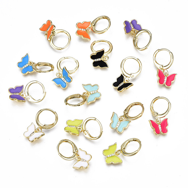 

PandaHall Brass Micro Pave Clear Cubic Zirconia Huggie Hoop Earrings, with Enamel, Nickel Free, Butterfly, Real 16K Gold Plated, Mixed Color..., Multicolor