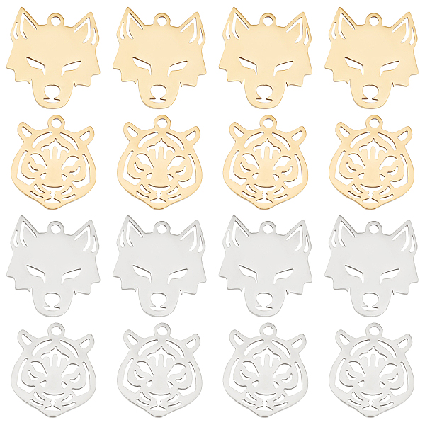 

PandaHall DICOSMETIC 16PPcs 4 Style 201 Stainless Steel Pendants, Laser Cut, Wolf Head &, Golden & Stainless Steel Color, 15~16x13~15x1mm...