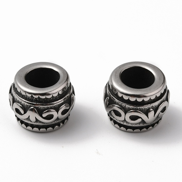 PandaHall 304 Stainless Steel European Beads, Large Hole Beads, Rondelle, Antique Silver, 12x9.5mm, Hole: 6mm 304 Stainless Steel Rondelle