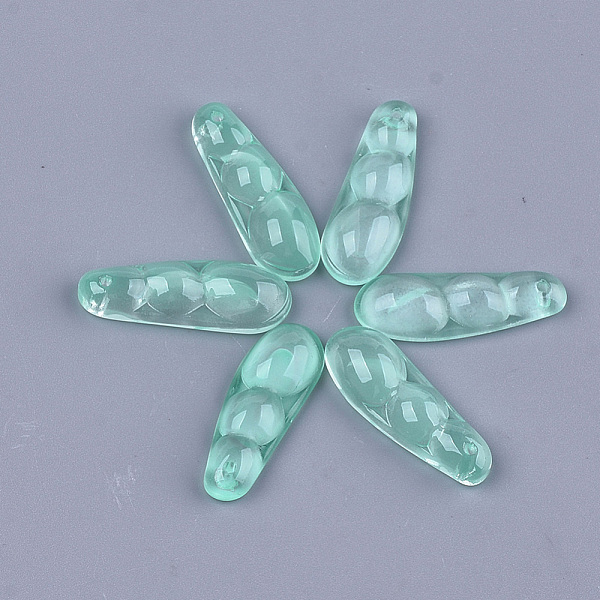 

PandaHall Transparent Spray Painted Glass Pendants, Pea Pod, Medium Aquamarine, 25.5x9x5mm, Hole: 1mm Glass Vegetables Green