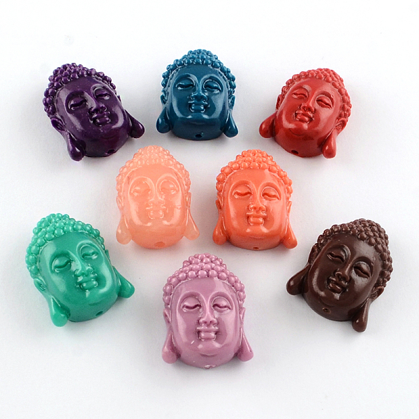 

PandaHall Dyed Buddha Head Synthetical Coral Beads, Mixed Color, 27~28x20~21x12mm, Hole: 1.5mm Synthetic Coral Human Multicolor
