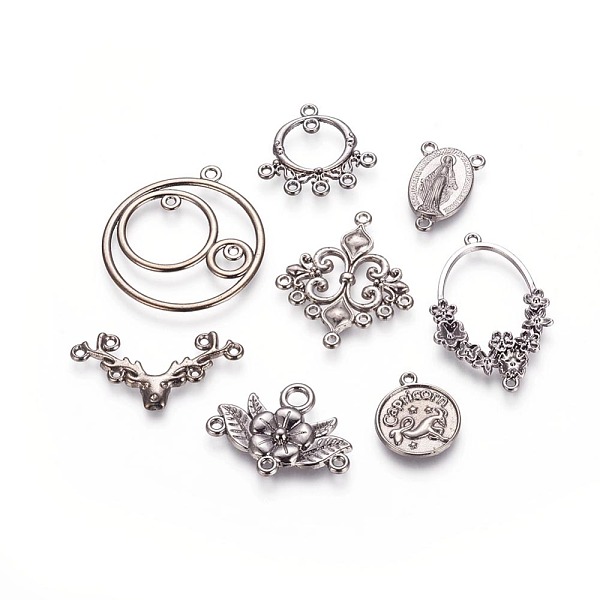 PandaHall Tibetan Style Links, Mixed Shapes, Gunmetal, 21~64x8~62.5x1.5~15mm, Hole: 1~4mm Alloy Mixed Shapes