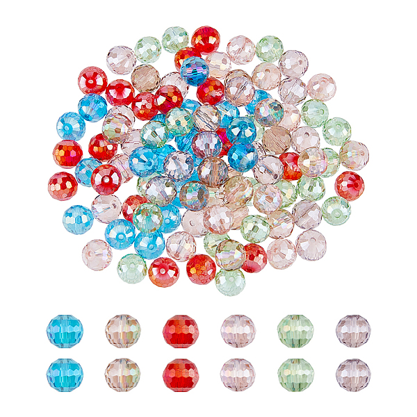 

PandaHall SUPERFINDINGS 120Pcs 6 Colors Electroplate Transparent Glass Beads Strands, AB Color, Faceted, Round, Mixed Color, 9.5x9mm, Hole..., Multicolor