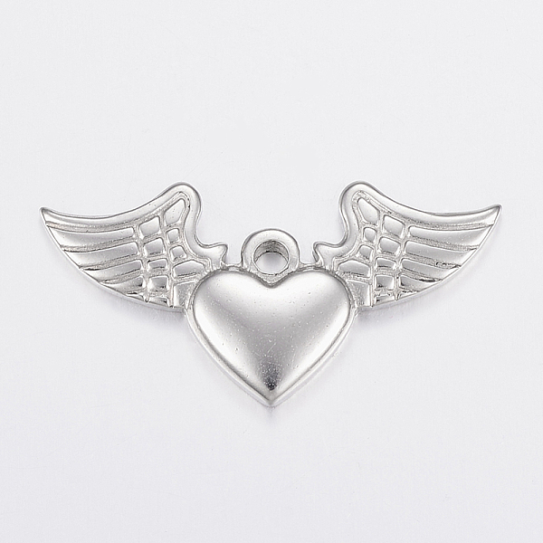 

PandaHall 304 Stainless Steel Pendants, Heart and Wing, Stainless Steel Color, 20x40x3.5mm, Hole: 3mm 304 Stainless Steel Heart