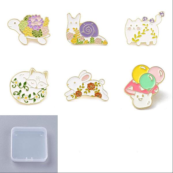 

PandaHall 6Pcs 6 Style Tortoise & Snail & Cat & Mushroom Enamel Pins, Flower and Animal Alloy Badge for Backpack Clothes, Golden, Mixed..., Multicolor
