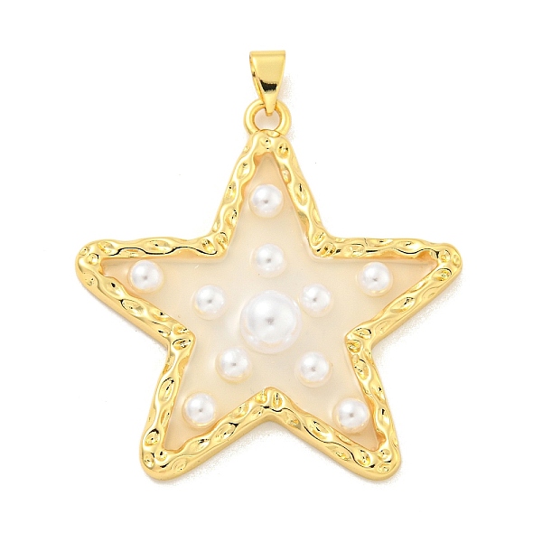 

PandaHall Rack Plating Brass & Epoxy Resin Pendants, Star Charms with Plastic Beads, Long-Lasting Plated, Lead Free & Cadmium Free, Real 18K..., White