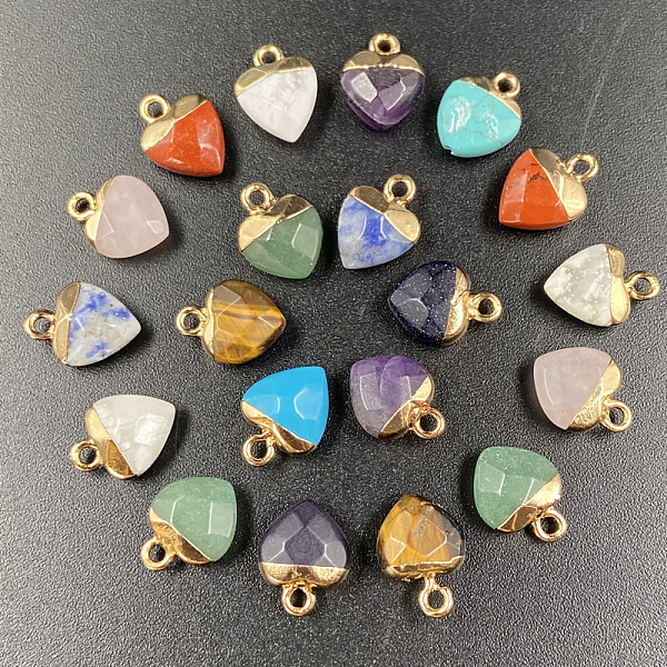 

PandaHall Random Natural & Synthetic Gemstone Charms, with Golden Tone Metal Loops, Heart, 14x10mm Mixed Stone Heart