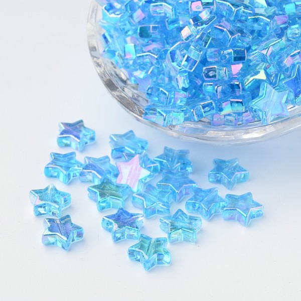 

PandaHall Eco-Friendly Transparent Acrylic Beads, Star, AB Color, Deep Sky Blue, 10x4mm, Hole: 1.5mm, about 100pcs/bag Acrylic Star Blue