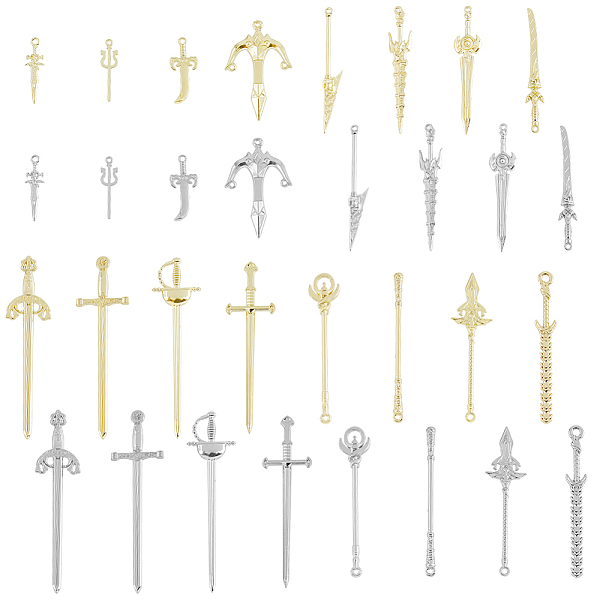 

PandaHall SUPERFINDINGS 32Pcs 32 Style Rack Plating Alloy Big Pendants, Mixed Shape, Platinum & Golden, 30~84x5~22.5x3~5mm, Hole: 1.2~12mm...
