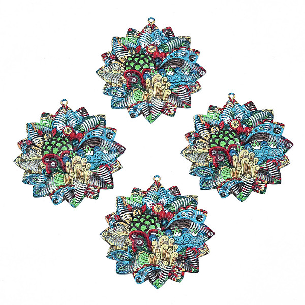 

PandaHall 430 Stainless Steel Pendants, Spray Painted, Etched Metal Embellishments, Flower with Plant Pattern, Dark Turquoise, 46x44x0.3mm...