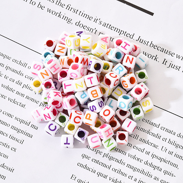 

PandaHall White Opaque Acrylic Beads, Cube with Mixed Color Letters, 5.5~6x5.5~6x5.5~6mm, Hole: 3.5mm, about 100pcs/bag Acrylic Cube..., Multicolor