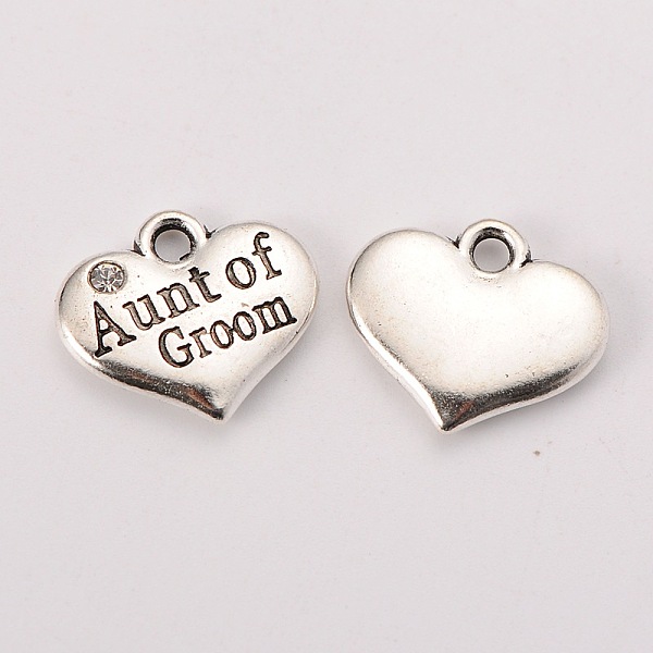 

PandaHall Antique Silver Tone Tibetan Style Heart with Aunt of Groom Rhinestone Charms, Cadmium Free & Lead Free, Wedding Theme, Crystal..., Clear