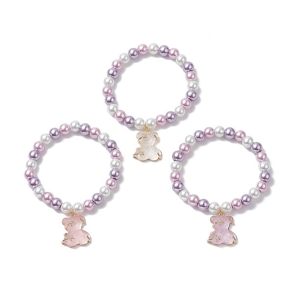 

PandaHall 3Pcs 3 Color Glass Pearl Round Beaded Stretch Bracelets Set, Resin Bear Charms Stackable Bracelets with Rhinestone for Women..., Multicolor