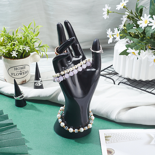 

PandaHall Ring Bracelet Display Stands, Jewelry Display Holder Resin Glove Display Rack Black Mannequin Hands Smooth Female Hand Model for...