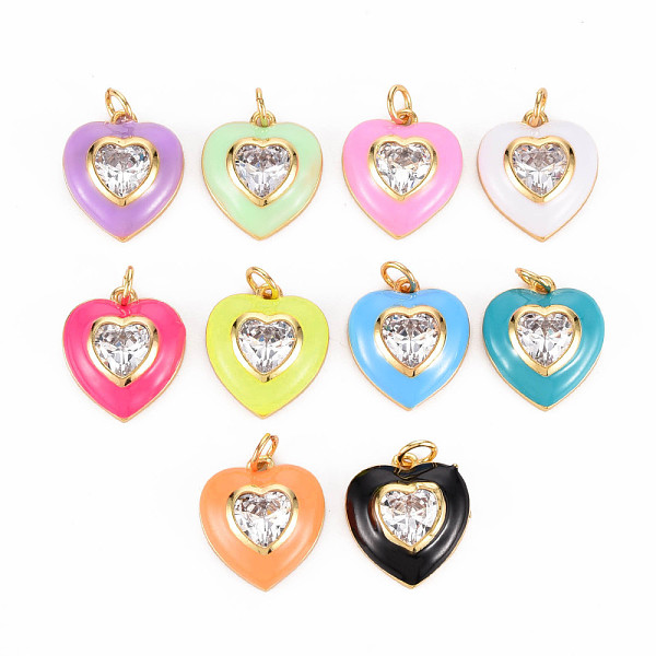 

PandaHall Brass Enamel Pendants, with Clear Cubic Zirconia and Jump Ring, Nickel Free, Real 16K Gold Plated, Heart, Mixed Color..., Multicolor